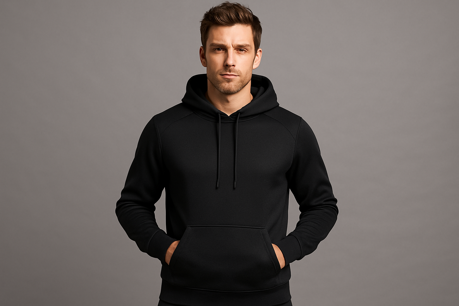 men wearing sport hoodie with grey background