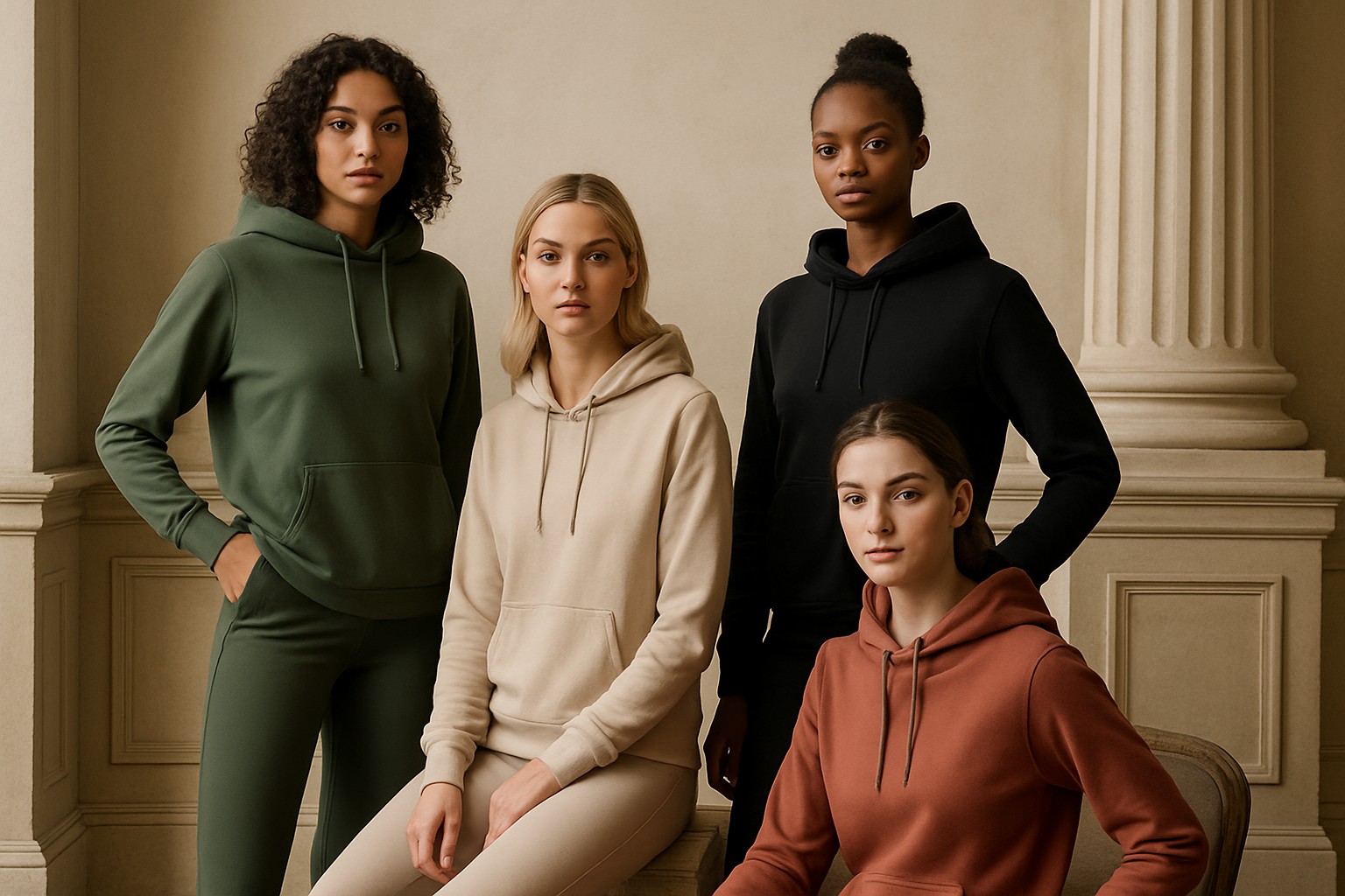 women wearing sport hoodie and classic background